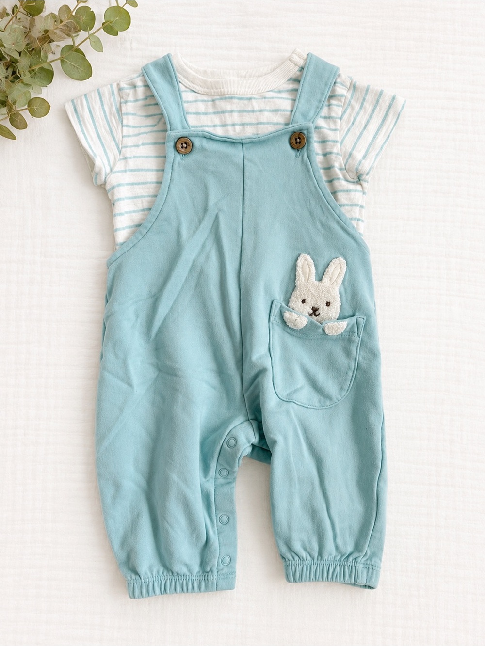 Baby Boy Newborn Bunny Overalls Outfit Set Blue Easter Spring Clothes